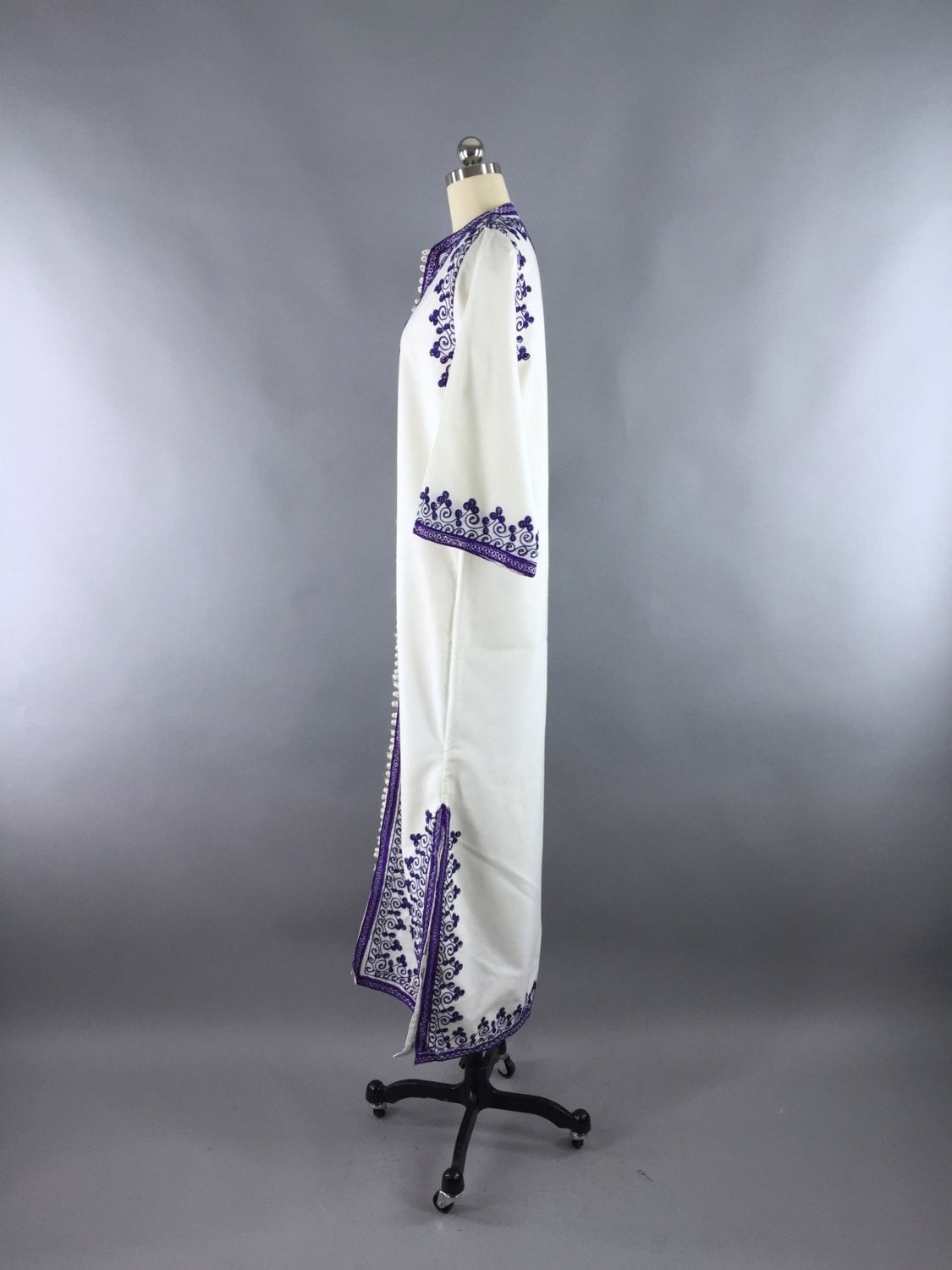 Vintage 1960s Kaftan Dress / Moroccan White Maxi Dress - ThisBlueBird