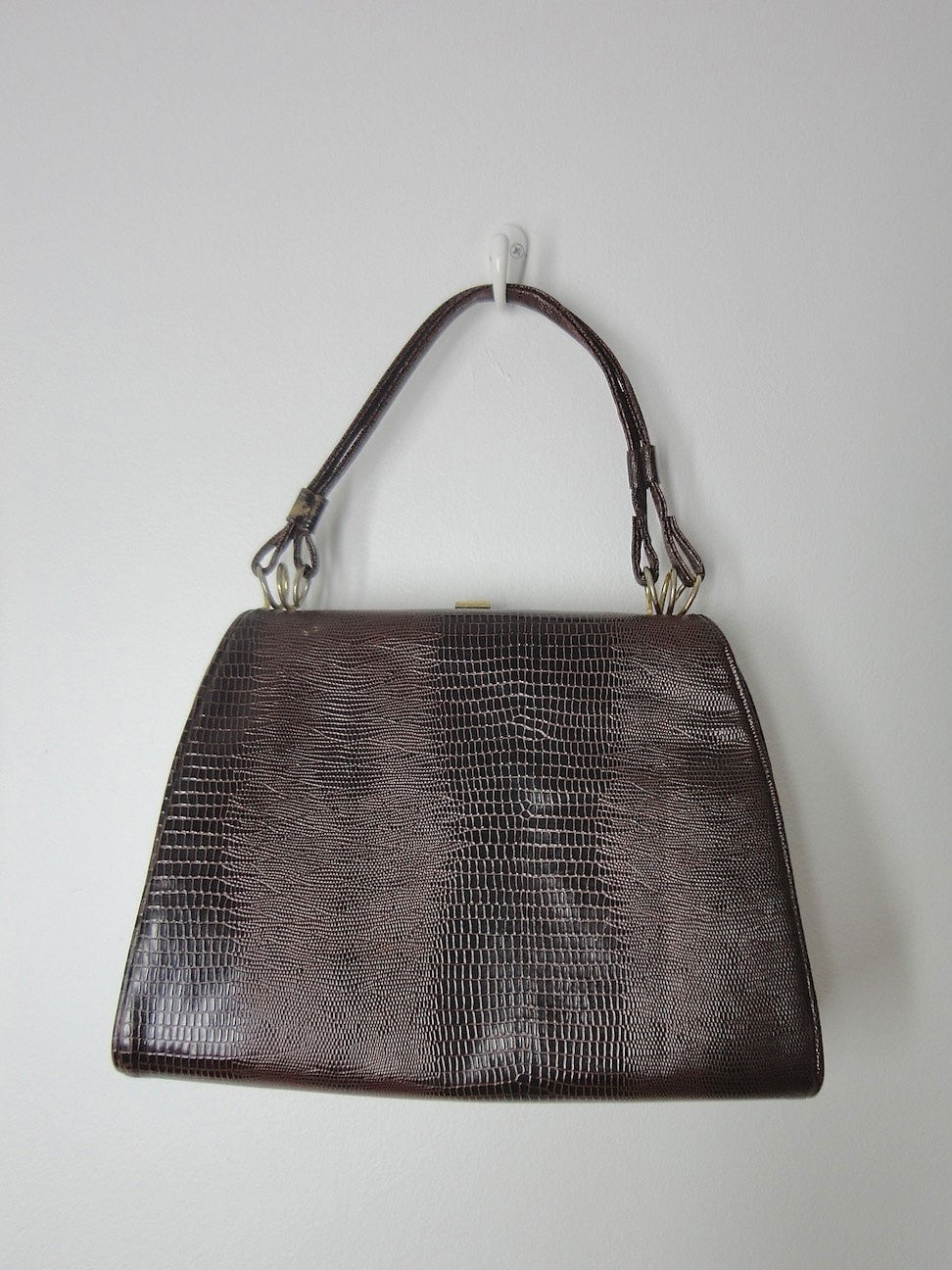 Vintage 1960s Kelly Bag / Brown Faux Snake - ThisBlueBird