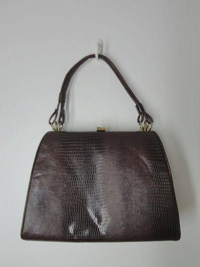 Vintage 1960s Kelly Bag / Brown Faux Snake - ThisBlueBird