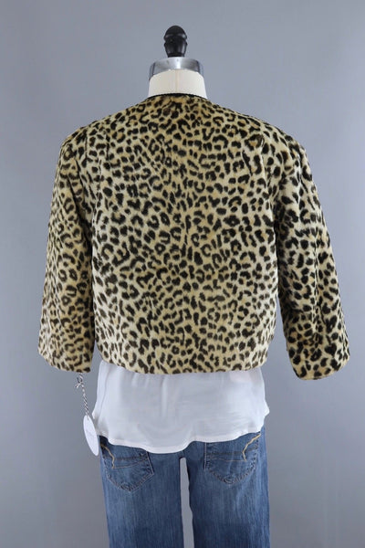 Vintage 1960s Leopard Print Faux Fur Cropped Jacket - ThisBlueBird