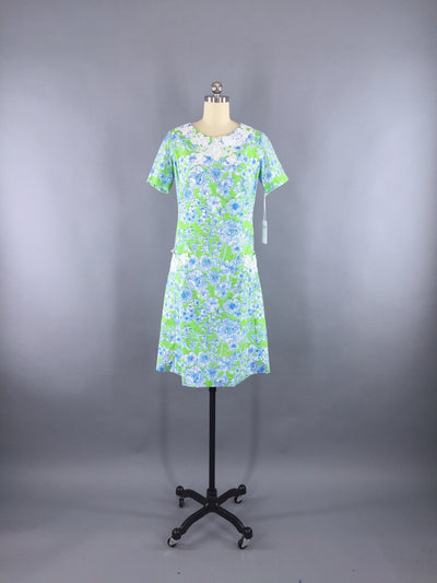 Vintage 1960s Lilly Pulitzer Dress / Preppy Green and Blue Floral Print - ThisBlueBird