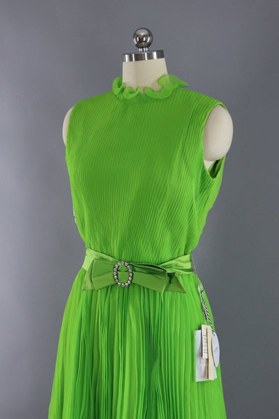 Vintage 1960s Lime Green Cocktial Dress with Original Tags - ThisBlueBird
