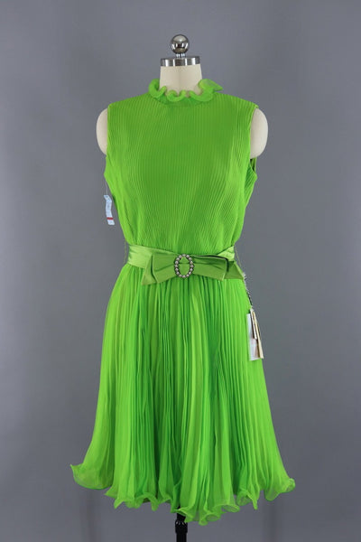 Vintage 1960s Lime Green Cocktial Dress with Original Tags - ThisBlueBird