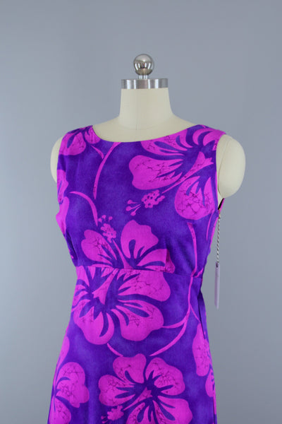 Vintage 1960s Ludy's Purple Hawaiian Wrap Maxi Dress - ThisBlueBird