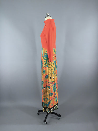 Vintage 1960s Maxi Dress / Novelty Print Koi Fish - ThisBlueBird