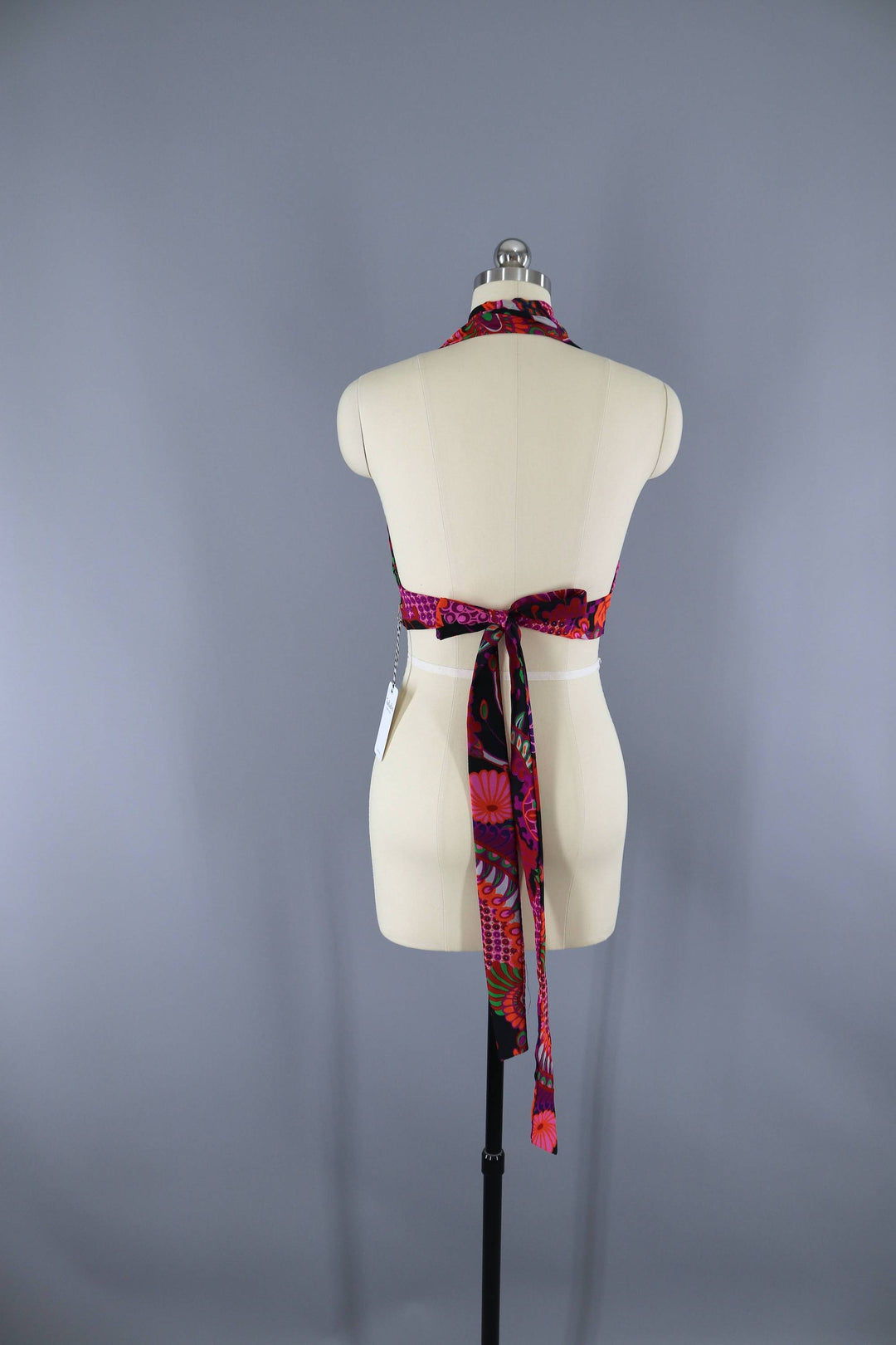 Vintage 1960s Mod Black Floral Print Halter Top / Sirette Sport - ThisBlueBird