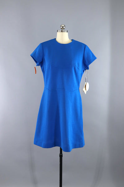 Vintage 1960s Mod Electric Blue Knit Day Dress / Original Tags - ThisBlueBird