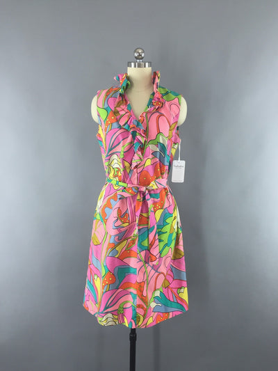Vintage 1960s Mod Sundress / Pink Neon Abstract Print - ThisBlueBird