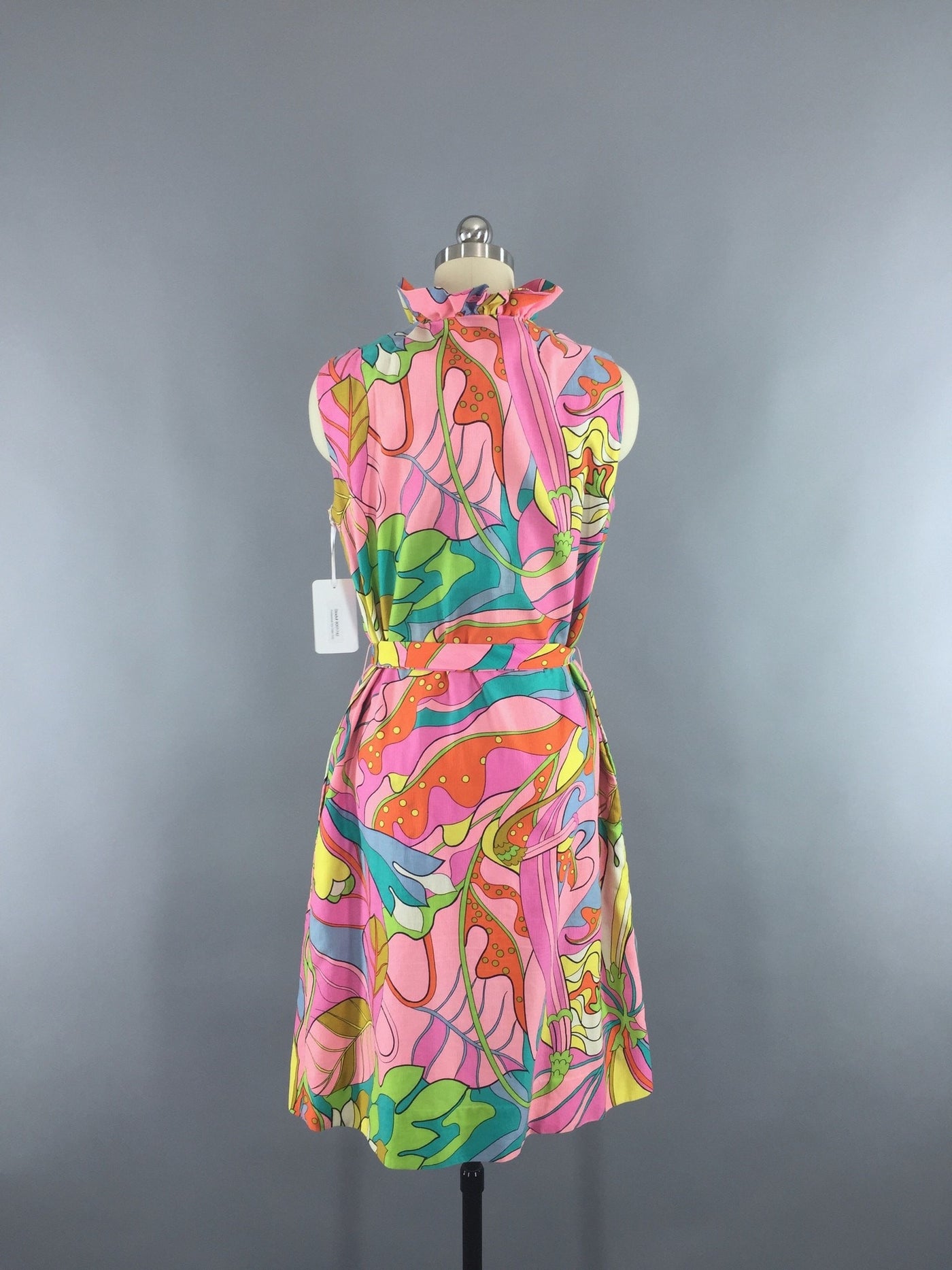 Vintage 1960s Mod Sundress / Pink Neon Abstract Print - ThisBlueBird