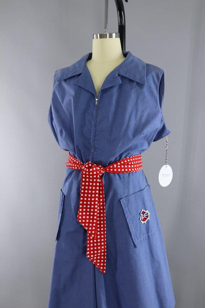 Vintage 1960s Nautical Blue Chambray Romper - ThisBlueBird