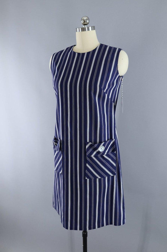 Vintage 1960s Navy Blue Shift Dress - ThisBlueBird