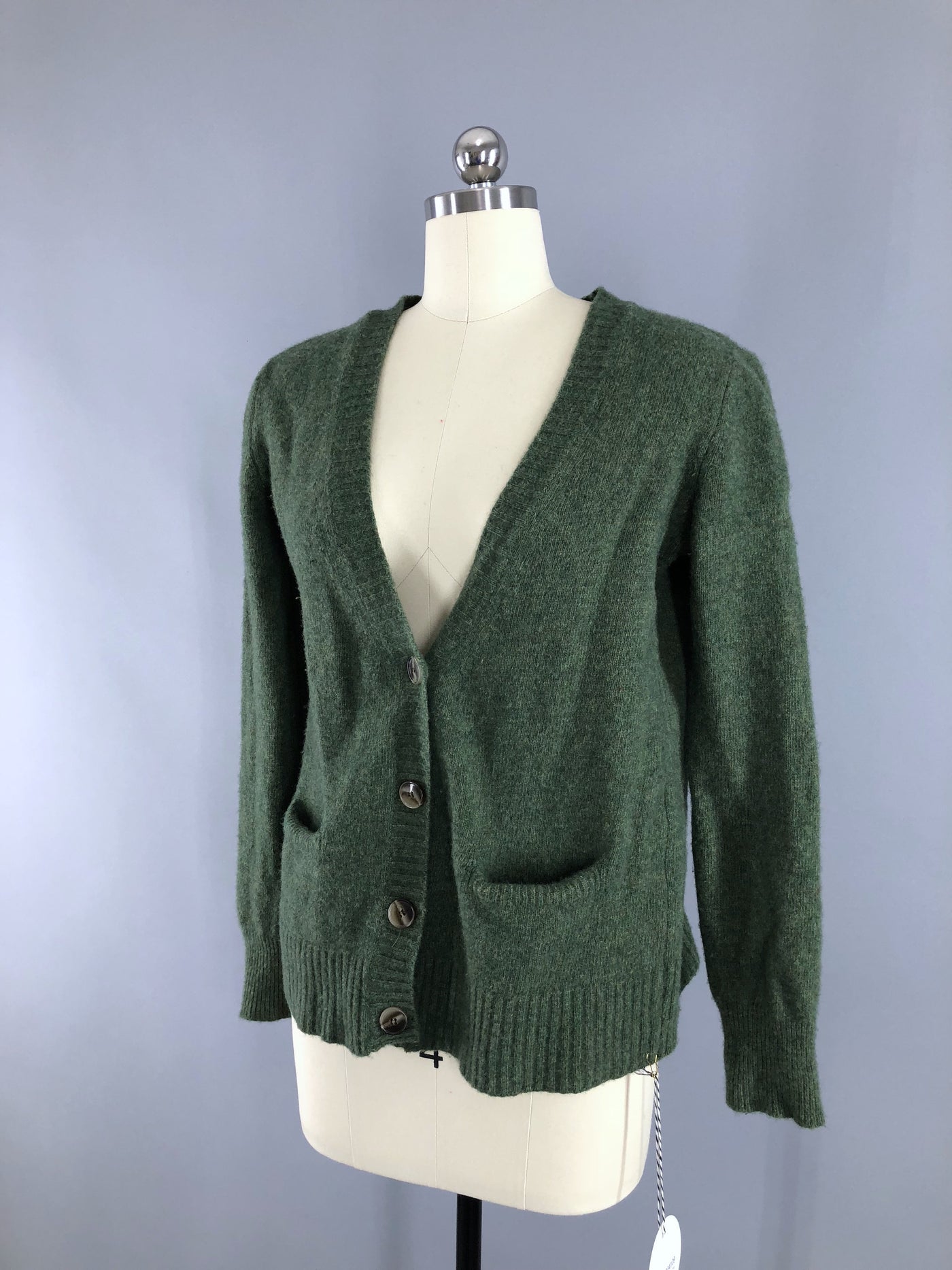 Vintage 1960s Olive Army Green Cashmere Blend Cardigan Sweater - ThisBlueBird