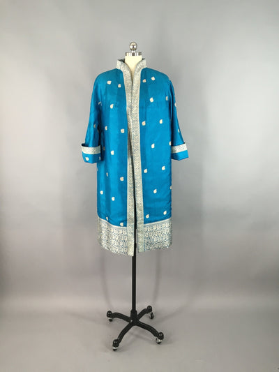 Vintage 1960s Opera Coat / Aqua Blue Thai Silk - ThisBlueBird