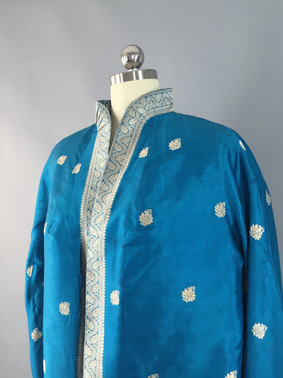 Vintage 1960s Opera Coat / Aqua Blue Thai Silk - ThisBlueBird