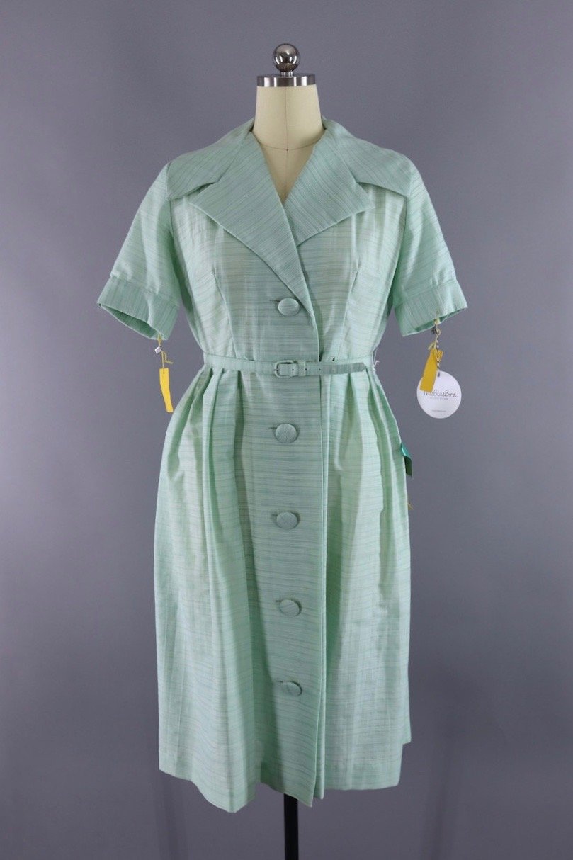 Vintage 1960s Pastel Green Day Dress - ThisBlueBird