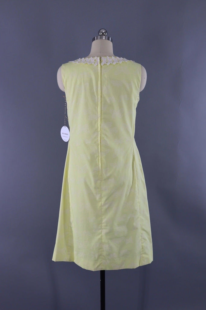 Vintage 1960s Pastel Yellow Butterfly Shift Dress-ThisBlueBird - Modern Vintage