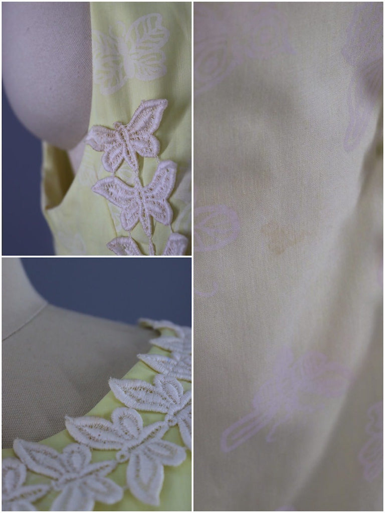 Vintage 1960s Pastel Yellow Butterfly Shift Dress-ThisBlueBird - Modern Vintage