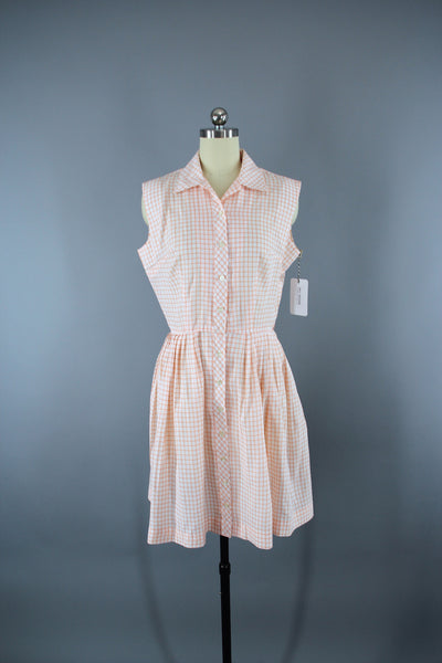 Vintage 1960s Peach Gingham Day Dress - ThisBlueBird
