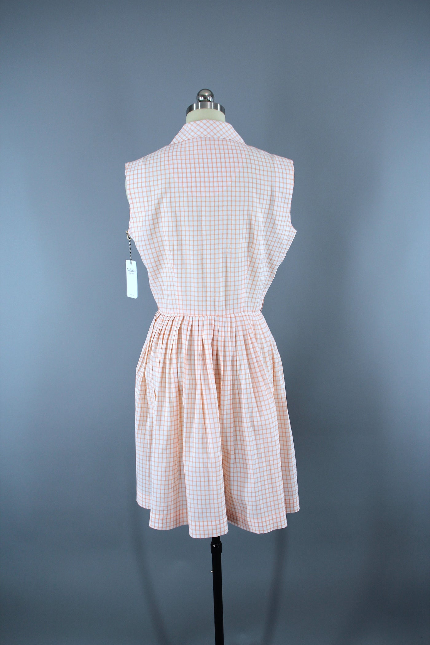 Vintage 1960s Peach Gingham Day Dress - ThisBlueBird