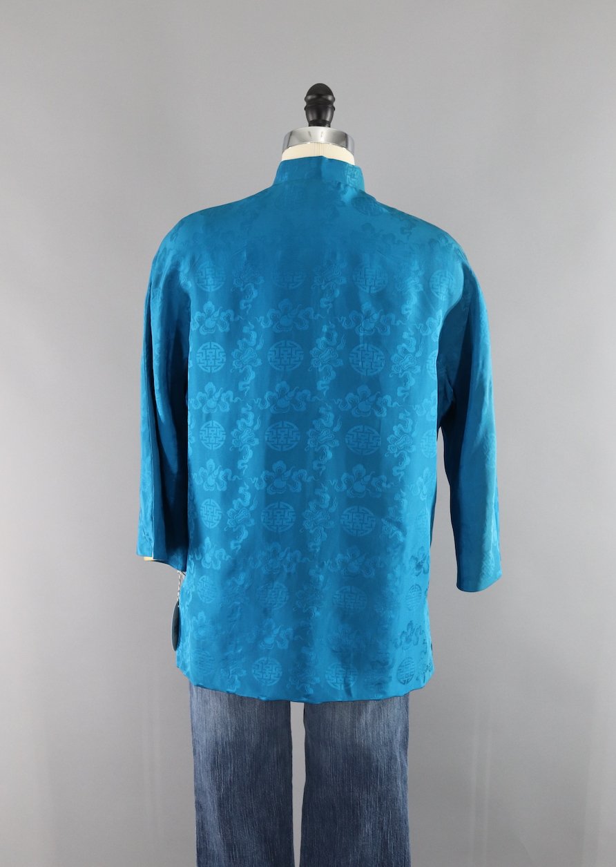 Vintage 1960s Peacock Blue Asian Style Silk Jacket - ThisBlueBird