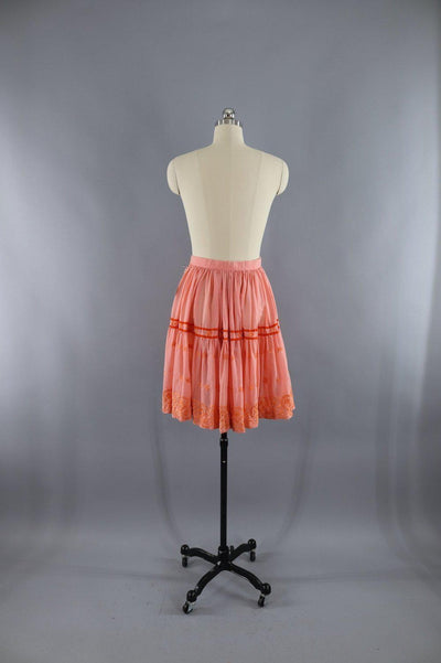 Vintage 1960s Pink and Orange Embroidered Full Skirt - ThisBlueBird
