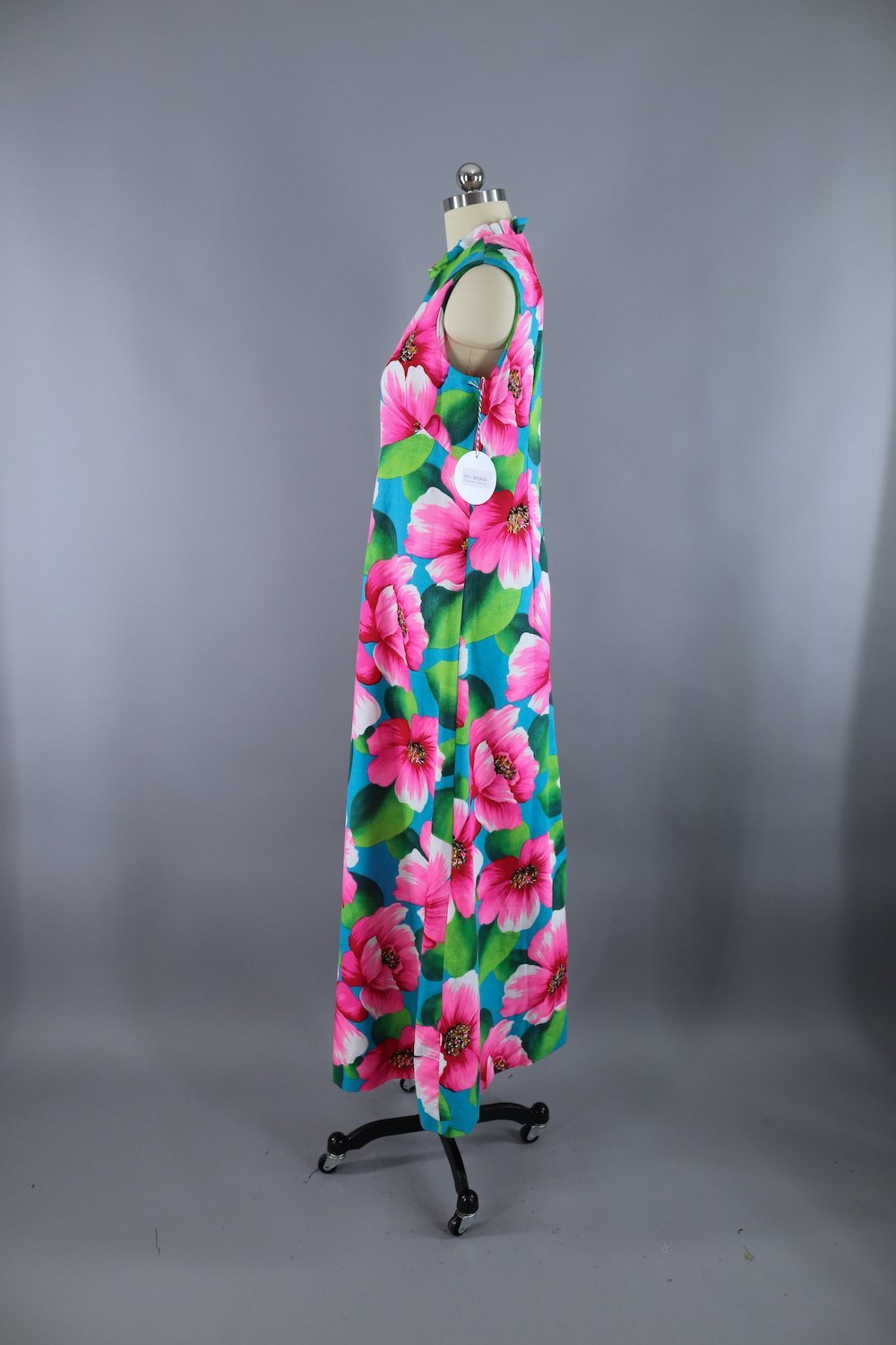 Vintage 1960s Pink Floral Print Hawaiian Maxi Dress - ThisBlueBird