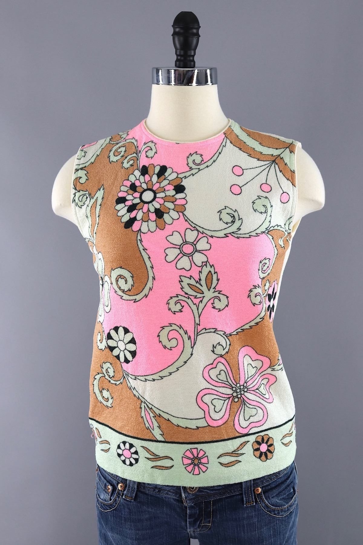 Vintage 1960s Pink Mod Floral Sleeveless Top - ThisBlueBird