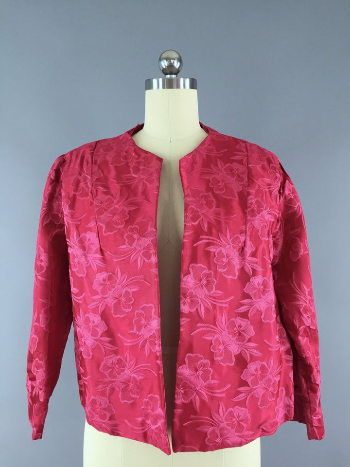 Vintage 1960s Pink Pansies Floral Brocade Jacket - ThisBlueBird