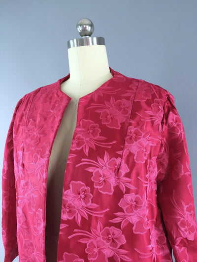 Vintage 1960s Pink Pansies Floral Brocade Jacket - ThisBlueBird