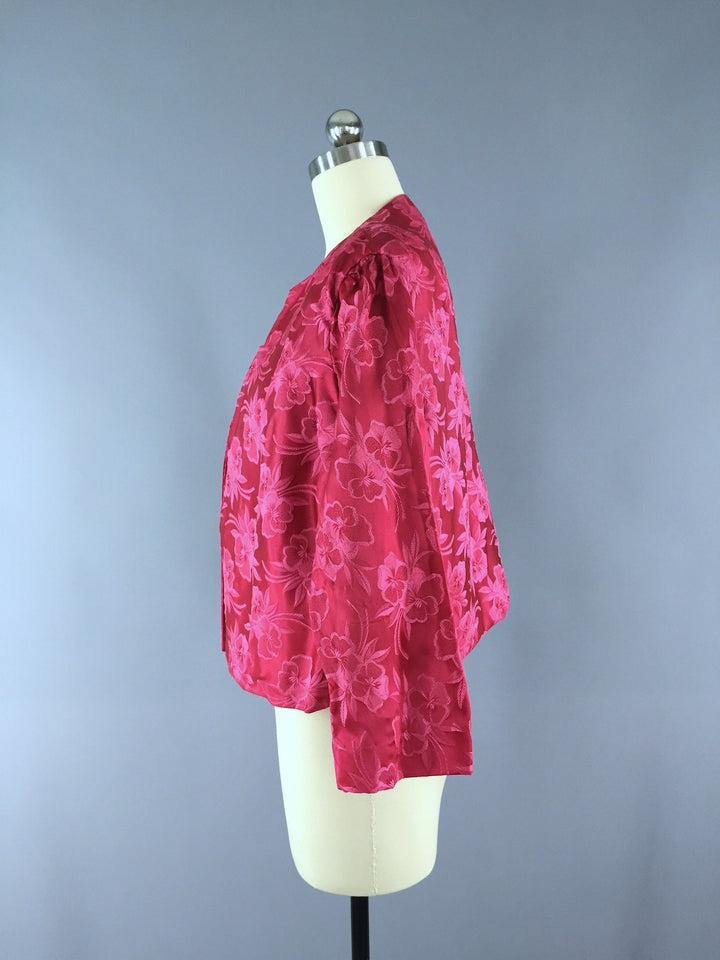 Vintage 1960s Pink Pansies Floral Brocade Jacket - ThisBlueBird