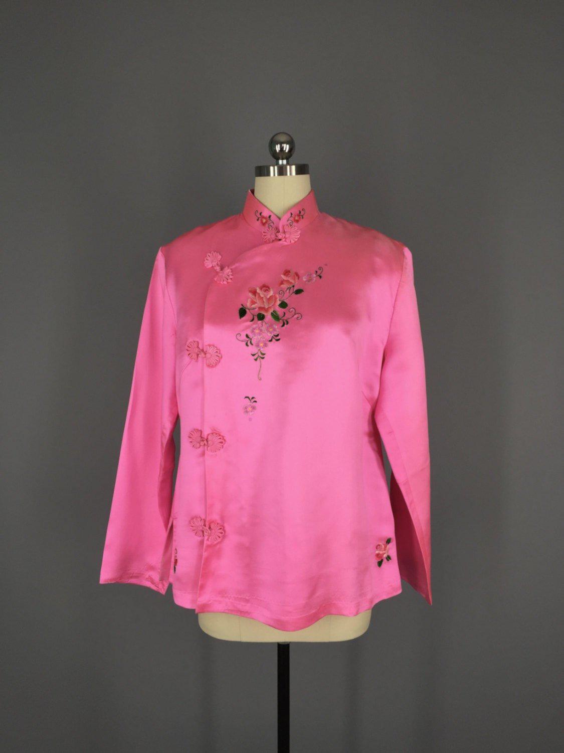 Vintage 1960s Pink Silk Satin Mandarin Blouse – ThisBlueBird