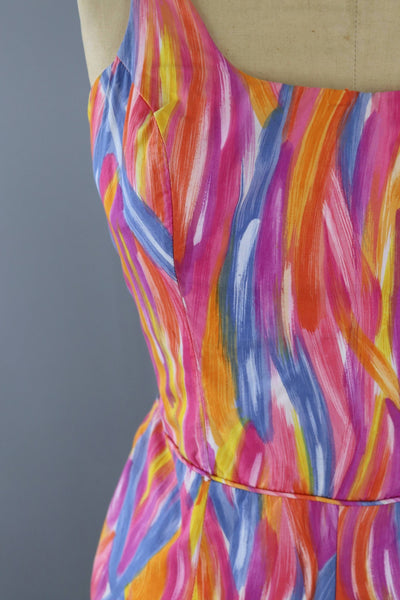 Vintage 1960s Read's Romper Swim Playsuit / Pink Abstract Print Cotton - ThisBlueBird