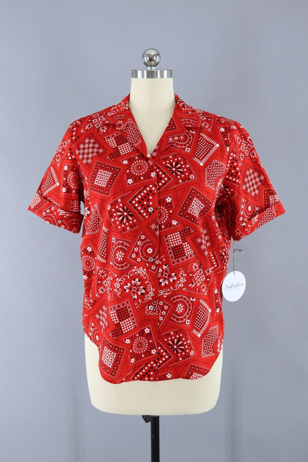 Vintage 1960s Red Bandana Print Rockabilly Blouse - ThisBlueBird