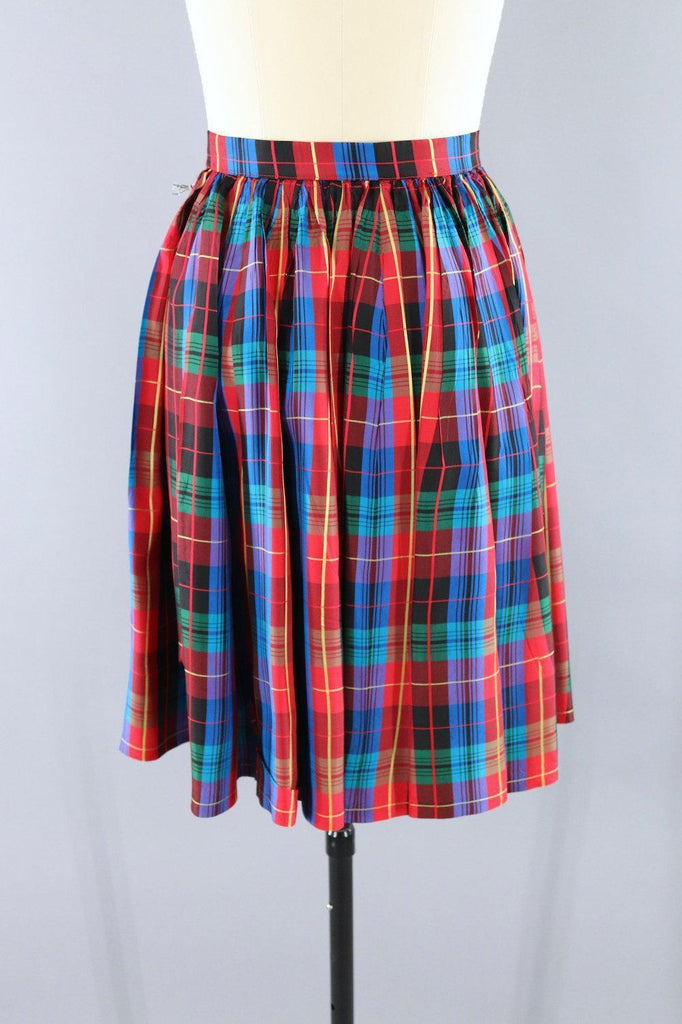Vintage 1960s Red & Blue Tartan Plaid Skirt - ThisBlueBird