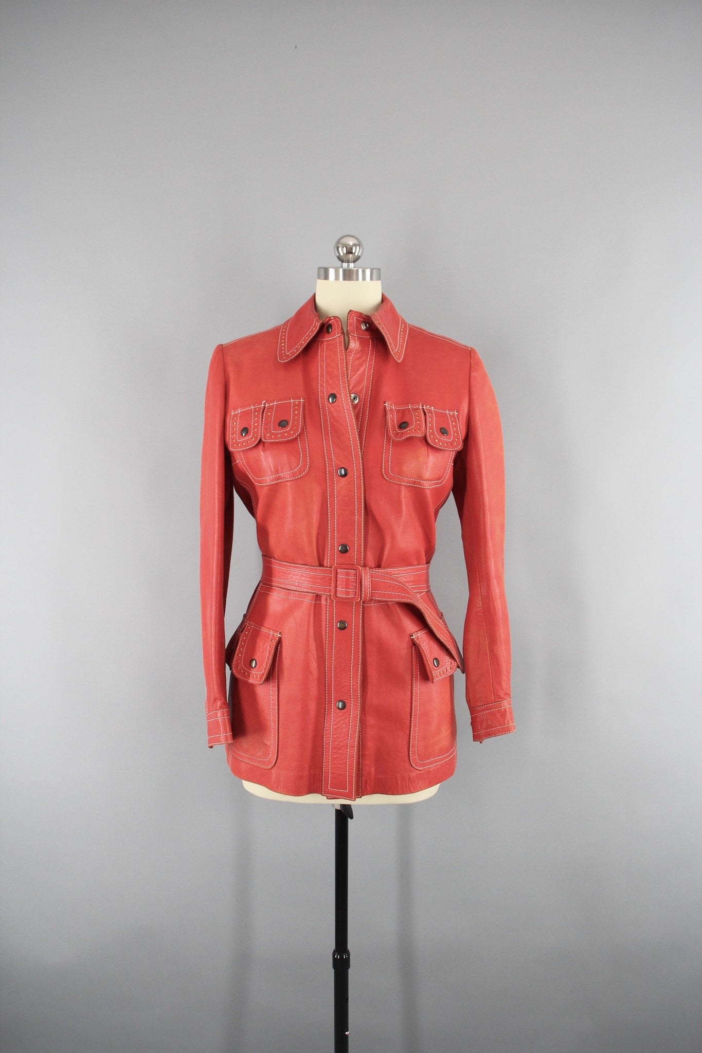 Vintage 1960s Red Orange Leather Jacket - ThisBlueBird