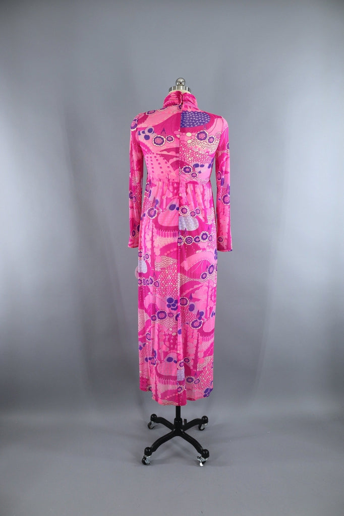Vintage 1970s Robert David Morton Maxi Dress / Bright Pink Novelty Print - ThisBlueBird