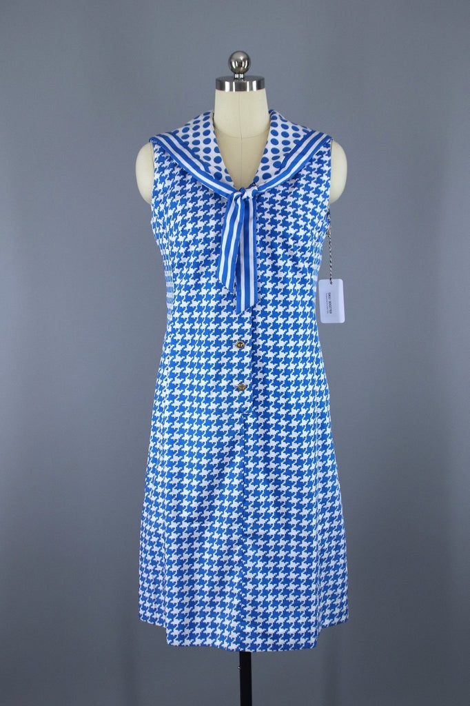 Vintage 1960s Sailor Dress / Houndstooth Polka Dot / Saks Fifth Ave - ThisBlueBird