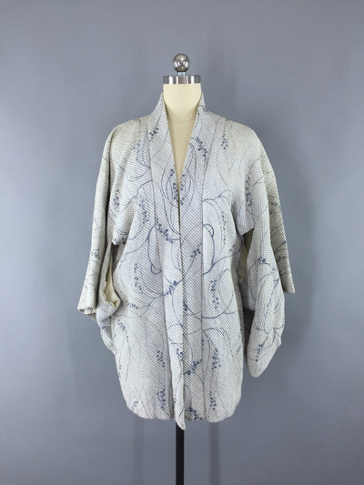 Vintage 1960s Silk Haori Kimono Cardigan / Blue-Grey Shibori - ThisBlueBird