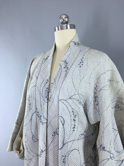 Vintage 1960s Silk Haori Kimono Cardigan / Blue-Grey Shibori - ThisBlueBird