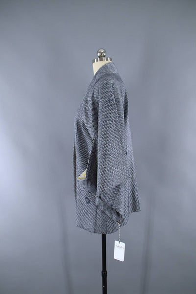 Vintage 1960s Silk Haori Kimono Jacket / Blue Grey Shibori - ThisBlueBird