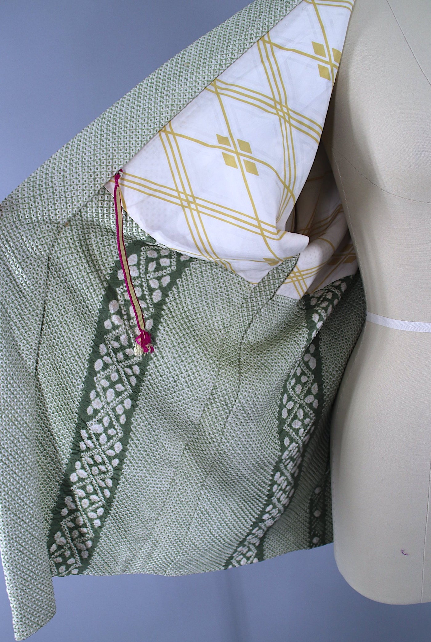 Vintage 1960s Silk Haori Kimono Jacket / Sage Green Shibori Dyed - ThisBlueBird