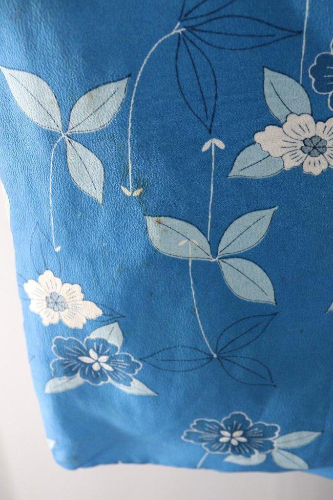 Vintage 1960s Silk Kimono Cardigan Haori / Blue Floral Print - ThisBlueBird