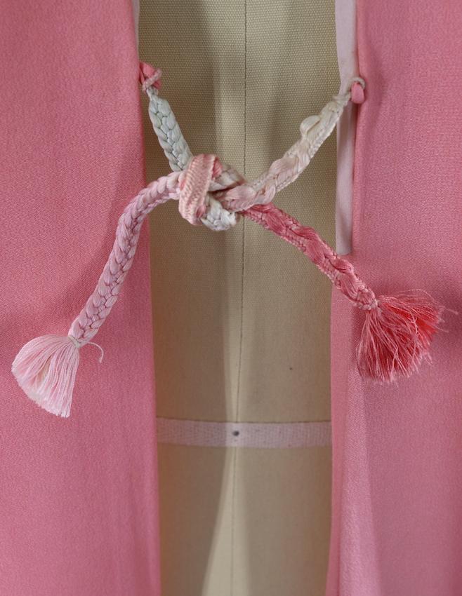 Vintage 1960s Silk Kimono Cardigan Jacket / Pink & Silver Embroidered Flowers - ThisBlueBird