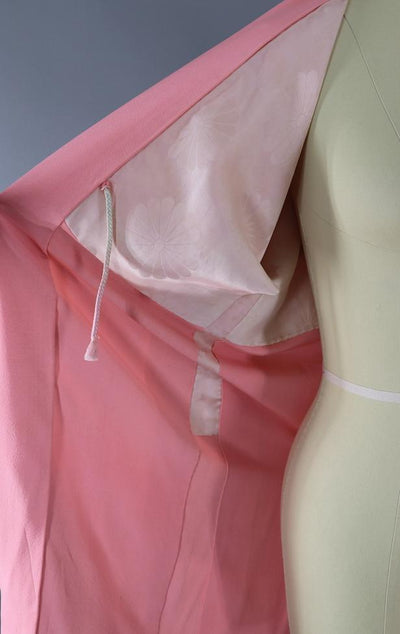 Vintage 1960s Silk Kimono Cardigan Jacket / Pink & Silver Embroidered Flowers - ThisBlueBird