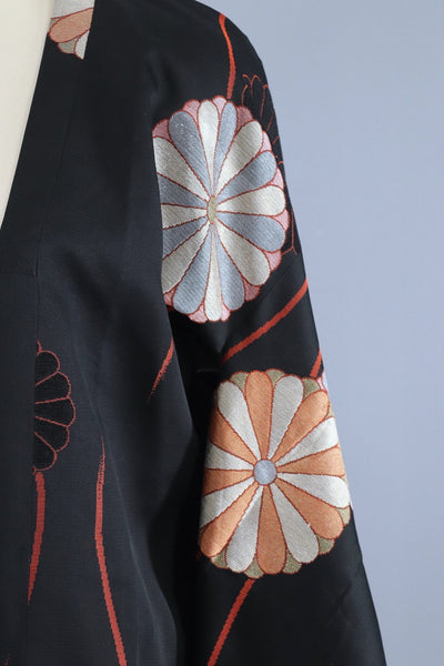 Vintage Silk Kimono Coat - Black Floral - ThisBlueBird