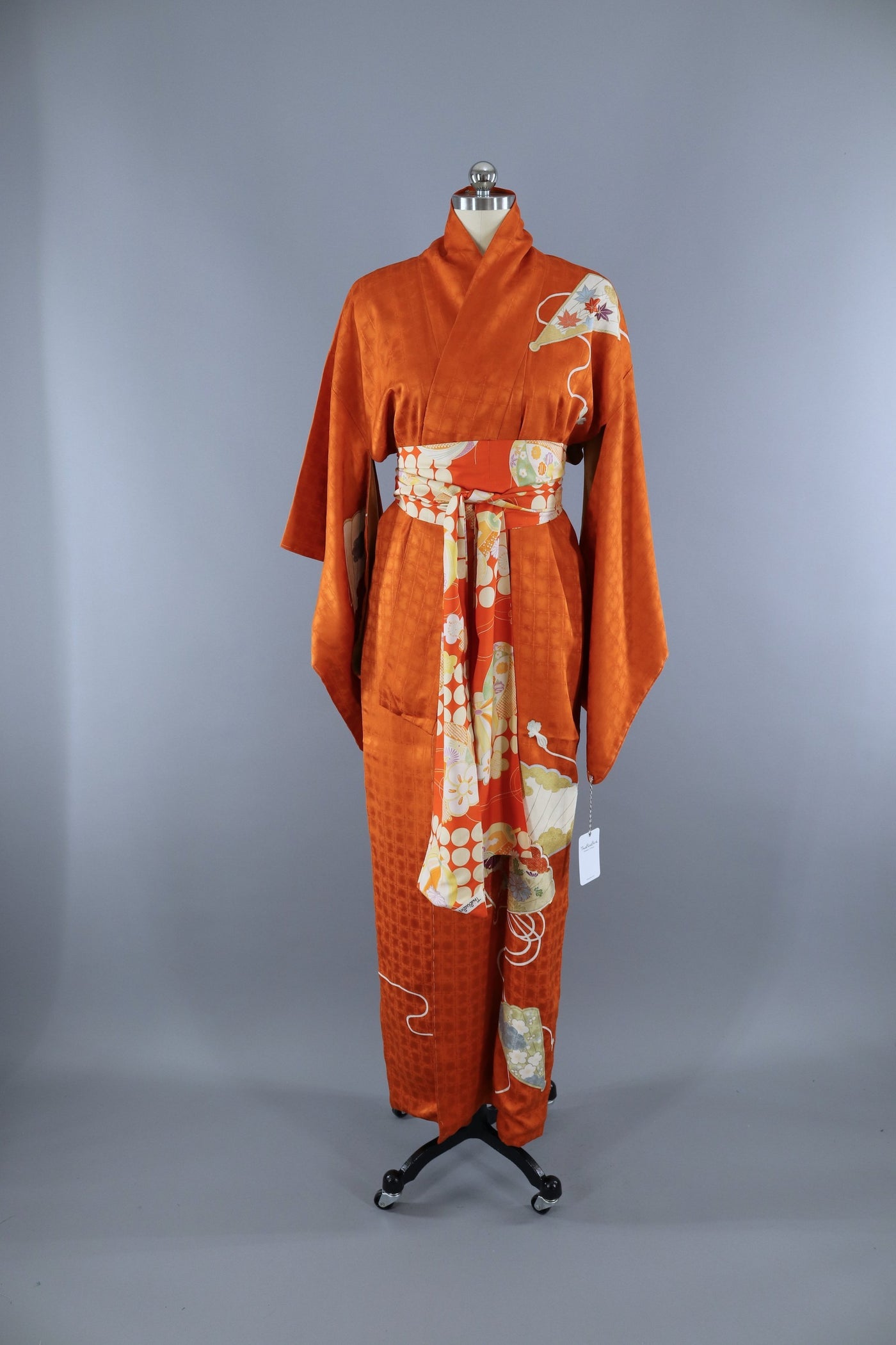 Vintage 1960s Silk Kimono Robe / Bright Orange Fans – ThisBlueBird