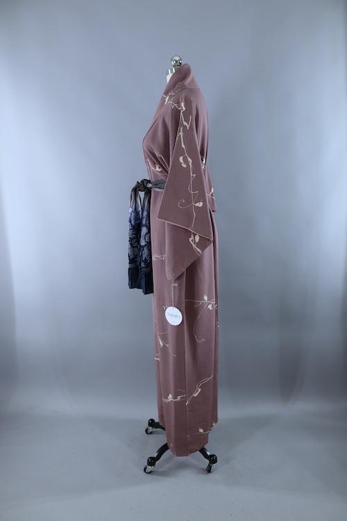 Vintage 1960s Silk Kimono Robe / Dusty Purple Grey - ThisBlueBird