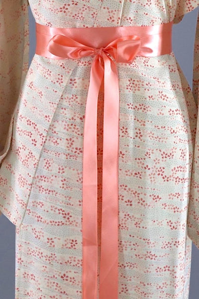 Vintage 1960s Silk Kimono Robe / Ivory and Coral Floral Pink-ThisBlueBird