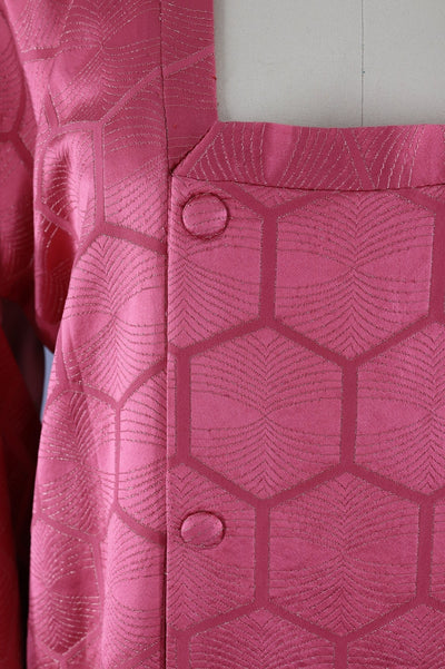 Vintage Silk Kimono Jacket in Pink and Metallic Hexagons Hex - ThisBlueBird