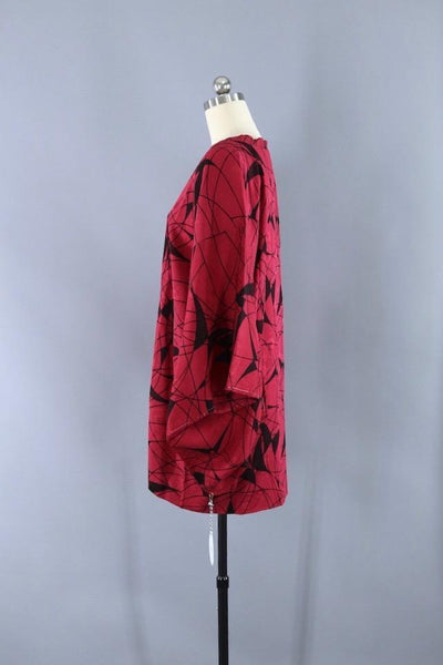 Vintage Silk Kimono Jacket - Red and Black Abstract - ThisBlueBird